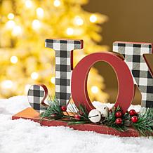 Glitzhome 11.5in. L Christmas Wooden Plaid JOY Table Decor
