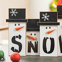 Glitzhome 11.75" Wooden Christmas Snowman Family