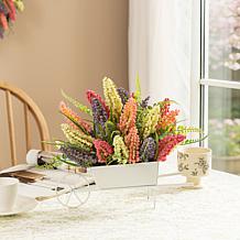 Glitzhome 11"H Pink, Purple & Yellow Mixed Heather Cart Centerpiece