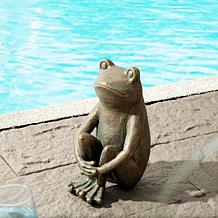 Glitzhome 12" H Squatting Frog Garden Statue with Bronze Finish