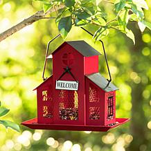 Glitzhome 12" Metal Red House Hanging Birdfeeder
