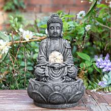 Glitzhome 12" Zen-Style Polyresin Table Fountain with LED Light