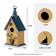 Glitzhome 12.25" Distressed Yellow Birdhouse with Bee & Flower Accents