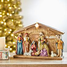 Glitzhome 12.5" Lighted Resin Nativity House