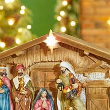 Glitzhome 12.5" Lighted Resin Nativity House