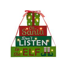 Glitzhome 12in. H Lighted Wooden Christmas Gift Block Table Decor