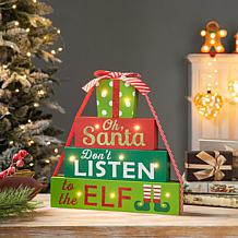 Glitzhome 12in. H Lighted Wooden Christmas Gift Block Table Decor