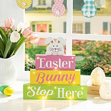 Glitzhome 12in L Easter LED Lighted Wooden Bunny Block Word Sign