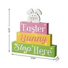 Glitzhome 12in L Easter LED Lighted Wooden Bunny Block Word Sign