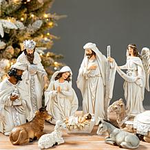 Glitzhome 12pcs Ivory Resin Nativity Figurine Set