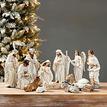 Glitzhome 12pcs Ivory Resin Nativity Figurine Set
