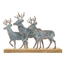Glitzhome 13.25in. L Galvanized Metal and Wooden Reindeer Table Decor