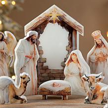 Glitzhome 13pc Christmas Wooden and Epoxy Resin Nativity Figurine Set