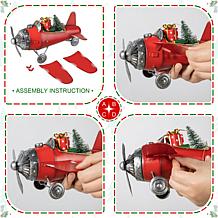 Glitzhome 14" Christmas Metal Airplane with Gifts Table Décor