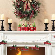 Glitzhome 14" Christmas Wooden House and Brush Trees Table Decor