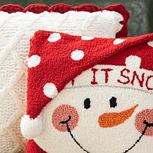 Glitzhome 14" Hooked 3D Snowman Pillow