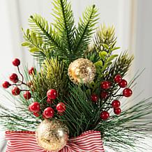 Glitzhome 14" Red Boot with Pine Needle & Berry Centerpiece