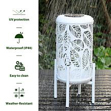 Glitzhome 14.25" Metal Cutout Leaves Solar LED Outdoor Lantern w/Stand