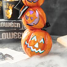 Glitzhome 14.25in. H Halloween Lighted Stacked Pumpkin Table Decor