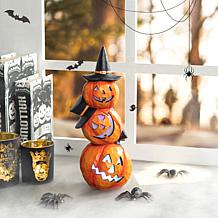 Glitzhome 14.25in. H Halloween Lighted Stacked Pumpkin Table Decor