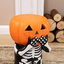 Glitzhome 14.5"H Halloween MGO Skeleton Pumpkin Stool