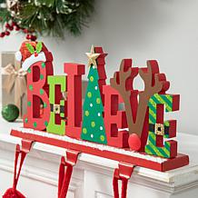 Glitzhome 14.5in. L Wooden and Metal BELIEVE Christmas Stocking Holder