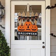 Glitzhome 14"H Halloween Wood Jack 'O Lantern Door Hanger