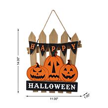 Glitzhome 14"H Halloween Wood Jack 'O Lantern Door Hanger
