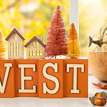 Glitzhome 14in. L Harvest Wooden House and Brush Trees Table Decor
