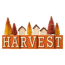 Glitzhome 14in. L Harvest Wooden House and Brush Trees Table Decor