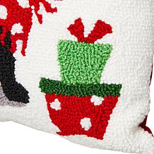 Glitzhome 14in L Hooked Christmas Cat Pillow