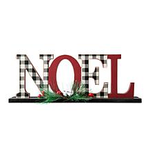 Glitzhome 15" Wooden Plaid NOEL Table Decor