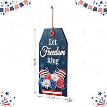 Glitzhome 15.75in H Patriotic Americana Wooden Word Sign Door Hanger