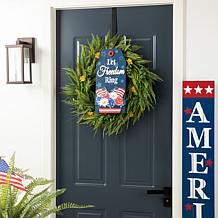 Glitzhome 15.75in H Patriotic Americana Wooden Word Sign Door Hanger