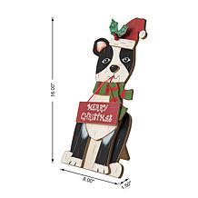 Glitzhome 16" Wooden Christmas Dog Figurine