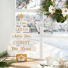 Glitzhome 17.75in. H Wooden Nativity Table Tree Decor