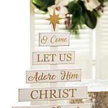 Glitzhome 17.75in. H Wooden Nativity Table Tree Decor