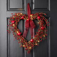 Glitzhome 17in H Lighted Valentine's Berry Heart Wreath