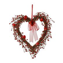 Glitzhome 17in H Lighted Valentine's Berry Heart Wreath