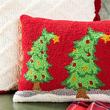 Glitzhome 18" Bent Christmas Trees Hooked Pillow