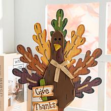 Glitzhome 18.25in. H Burlap and Wooden Turkey Table Decor