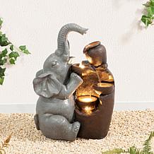 Glitzhome 18.5" H 4-Tier Elephant Outdoor Fountain with LED Light