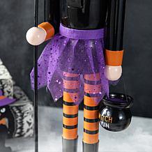 Glitzhome 18.5"H Halloween Wooden Witch Nutcracker w/ Cat Ornament