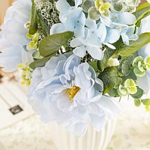 Glitzhome 18"H Blue Peony & Hydrangea with Ceramic Vase Centerpiece