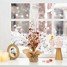 Glitzhome 18in H Lighted Valentine's Berry Heart Table Tree