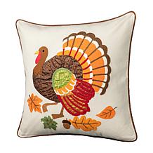 Glitzhome 18in. L Cotton Embroidered Turkey Pillow Cover