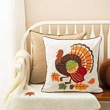 Glitzhome 18in. L Cotton Embroidered Turkey Pillow Cover