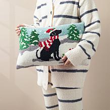 Glitzhome 18in. L Hooked Christmas Dog Pillow