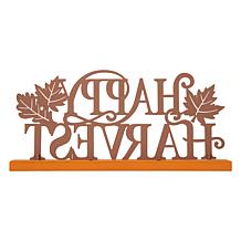 Glitzhome 18in. L Wood and Metal Happy Harvest Table Decor