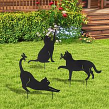 Glitzhome 2-in-1 Set of 3 Black Metal Cat Silhouettes
